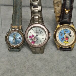 Lot of 3 Vintage Mickey Mouse And Disney Watches-Walt Disney 1 For Parts 2 Work